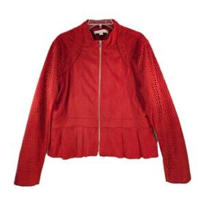 Dye Cut Lace Faux Suede Jacket Pendulum Waist XL Red Zip Up Romantic Future